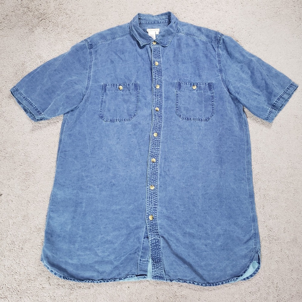 The Territory Ahead Shirt Men LT Large Tall Blue Silk Linen Chambray Outdoor
